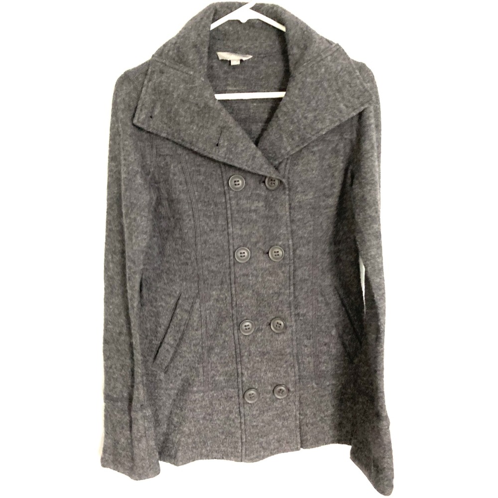 Rubbish Pea Coat Womens M Gray 100% Wool Double Breasted Short Unlined Jacket